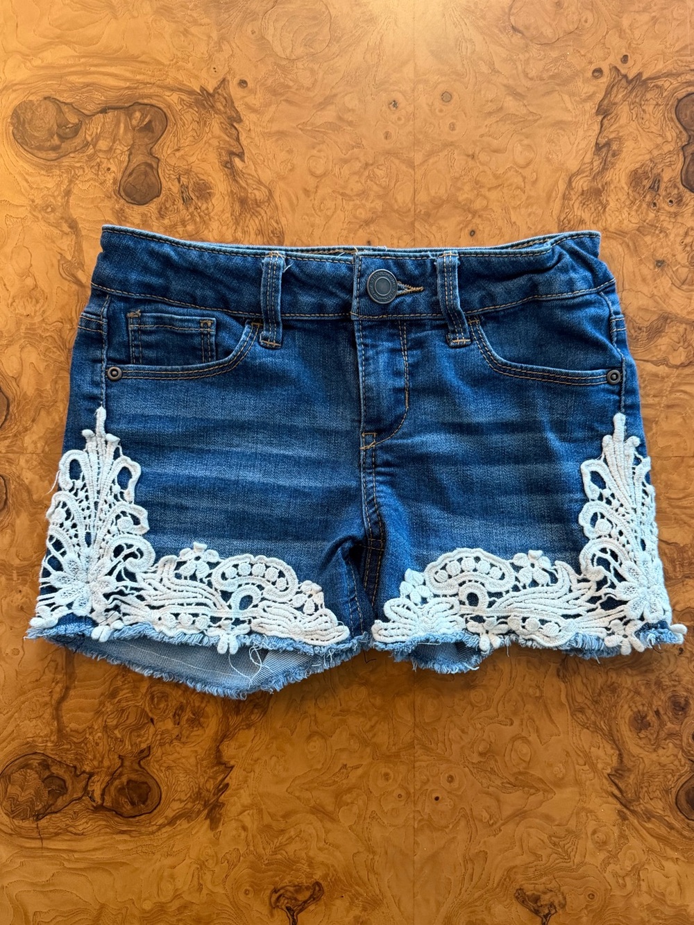 Girls Denim Shorts with Crochet Appliqué Size 8